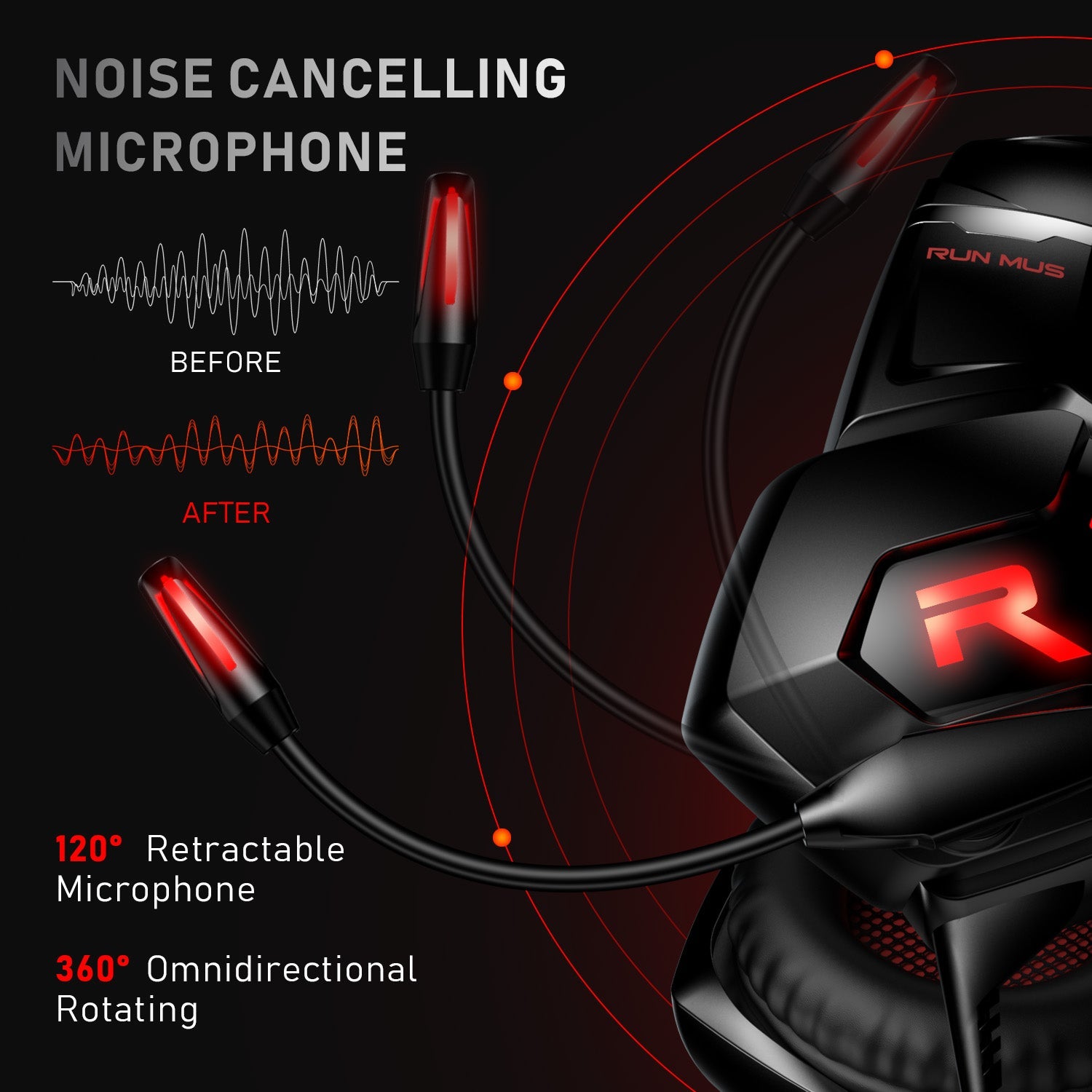 Casti gaming profesionale Runmus K11, Rosu Casti gaming profesionale Runmus K11, Rosu
